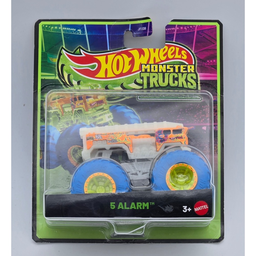 Hot Wheels Monster Trucks 5 Alarm Firetruck Kids Orange Glow in the Dark JFX08‎